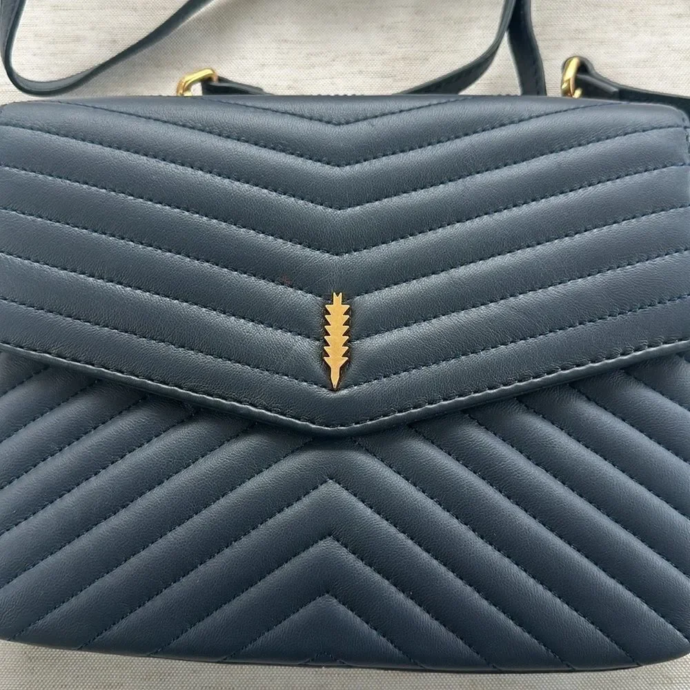 Thacker Jenna Quilted Leather Crossbody Bag- Navy
